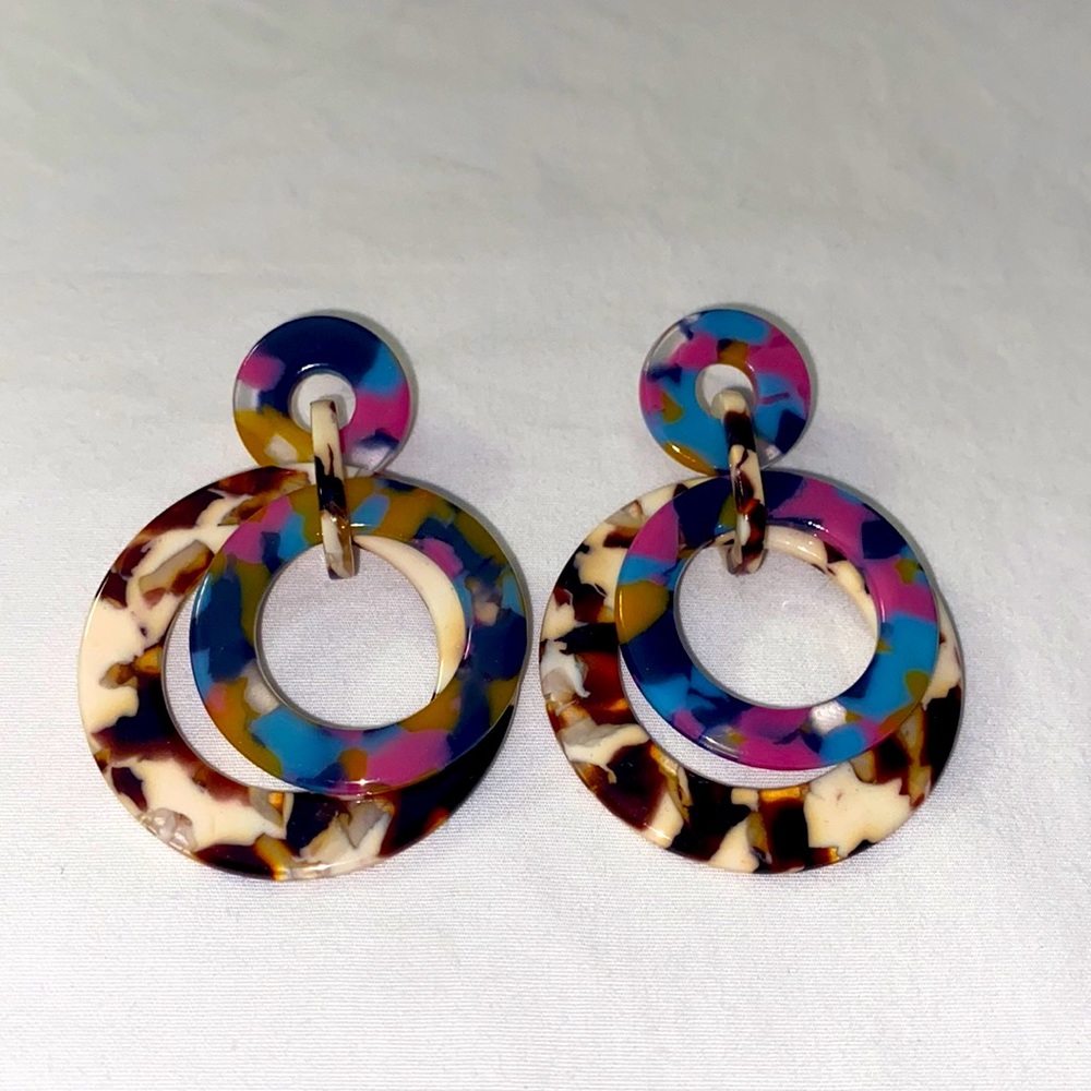 70s Acrylic Groovy Earrings. Fashion Jewelry. Multi colored earrings.